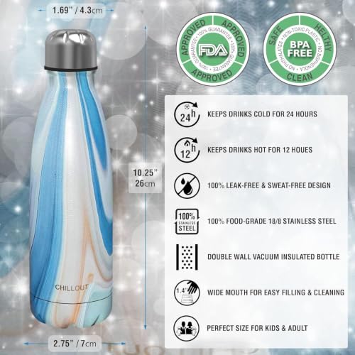 Image of CHILLOUT LIFE 17oz Insulated Stainless Steel Water Bottle, Leak Proof