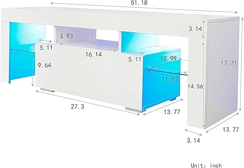 Miniatura 6 de Goujxcy Soporte de TV blanco para televisores de 55 pulgadas, soporte de TV con centro de entretenimiento con luces LED, consola de TV, mueble