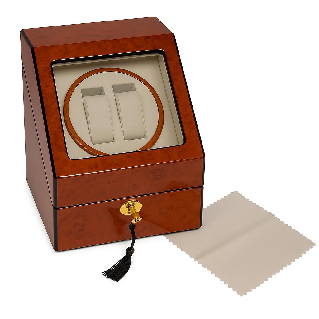 Carica Orologi Automatici Watch Winder 2 Orologi + 3 Supporti – Scatola Porta Orologi Elegante in Legno con Rotore Silenzioso, Movimento Automatico, Custodia Espositore Orologi da Collezione