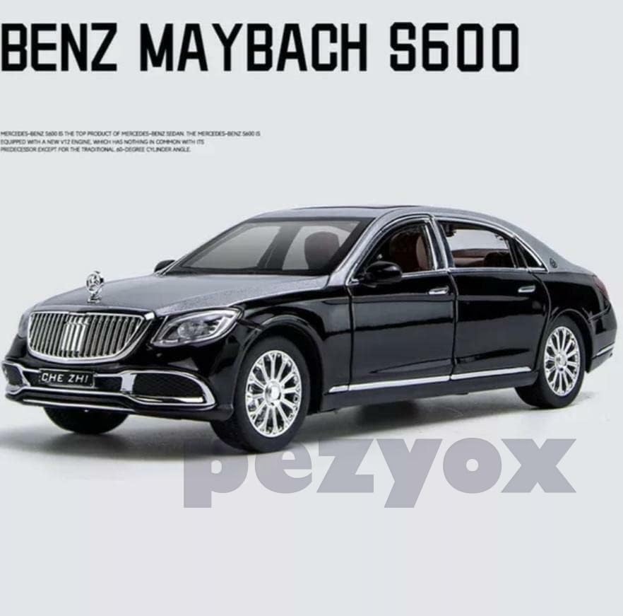 Image of Mercedes Benz Maybach S600 1:24 Big Size Diecast Scale Model Alloy Metal Pull Back Toy car for Kids with Openable Doors & Light, Music Toy Vehicle for Kids (Silver+Black)
