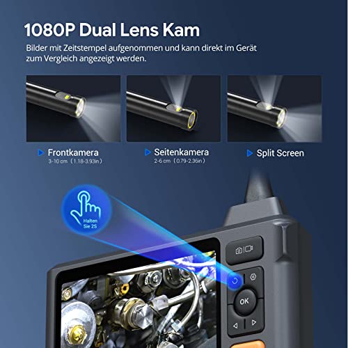 Endoskopkamera mit Licht 5,0 Zoll IPS Bildschirm, DEPSTECH Dual Lens Inspektionskamera 1080P HD,...