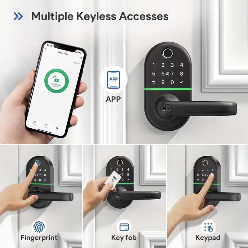 Miniatura 3 de Cerradura de puerta digital inteligente con escáner de huellas dactilares, puente WiFi, entrada de teclado, cerrojo electrónico negro, acceso remoto