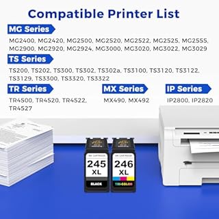 245XL 246XL Ink Cartridge Replacement for Canon 245 246 XL PG245 CL246 for Canon PIXMA MG2525 MG3022 MX490 TS202 TS3322 TR4520 TS302 TR4527 Cannon Printer Ink Cartridges (1 Black, 1 Color Combo)