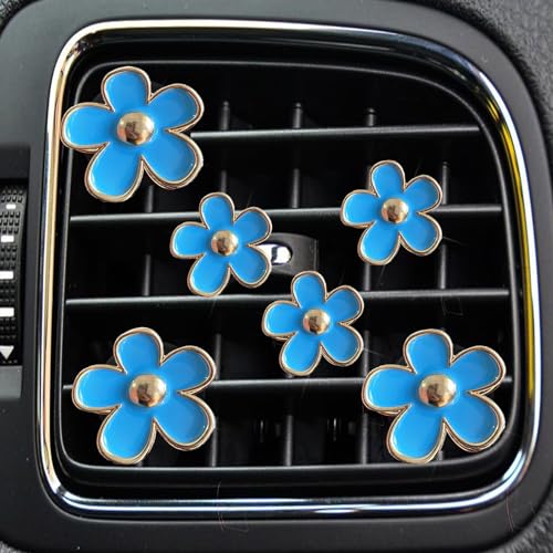 Image of 6pcs Colorful Daisy Flower Auto Air Vent Clips, Car Air Outlet Freshener Clip for Car Interior Decoration Accessories (Blue)
