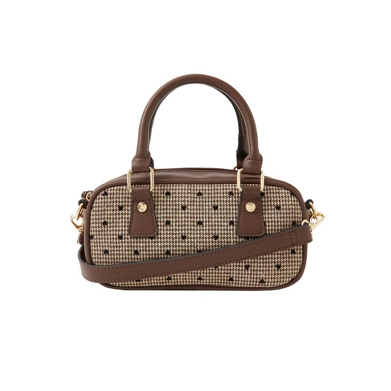 Image of Accessorize London Women's Brown Heart Houndstooth Bowler Bag