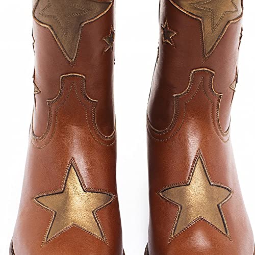 Image of YIYA Women's Star Cowboy Boots Black and White Cowgirl Boots with White Stars Pointed Toe Chunky Low Heel Pull-On Wide Calf Western Embroidered Boots