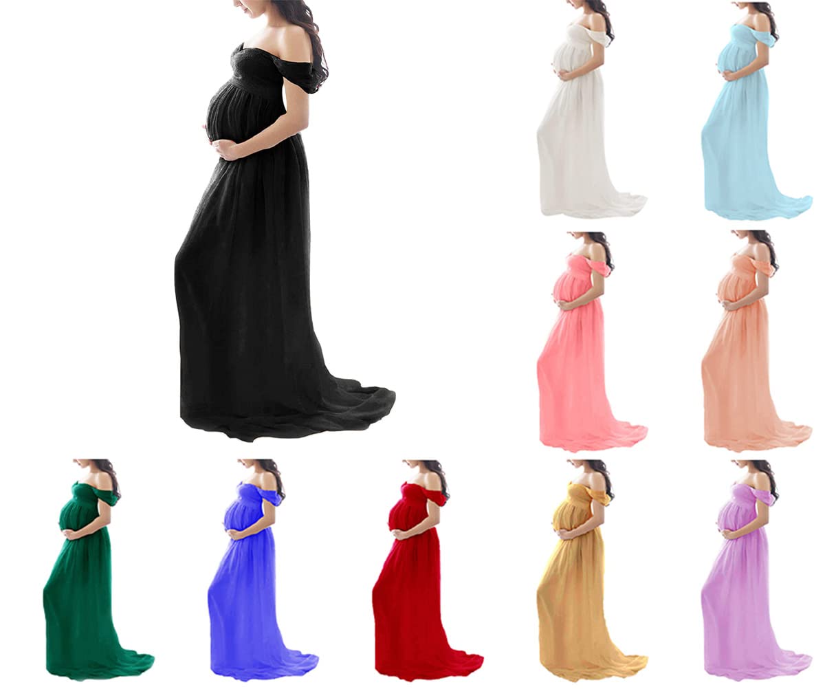 Tomwell Robe Grossesse Femme Jupe Longue en Mousseline de Soie Maternité Photographie Robe Couleur Unie Élégant Shooting Photo Maxi Robes