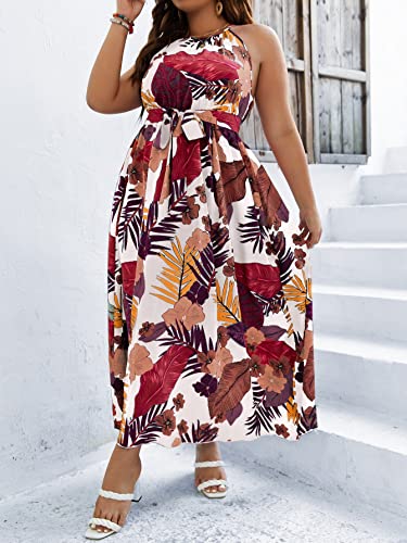 Image of Floerns Women's Plus Size Boho Sleeveless Halter Neck Tie Back A Line Long Dress