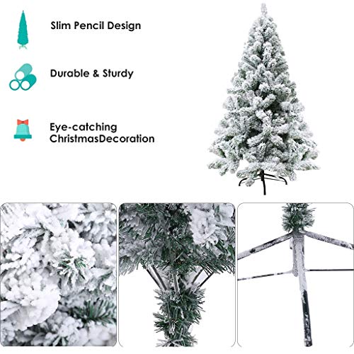 xiannv 6ft/7.5ft Premium Snow Flocked Hinged Artificial Pine Christmas Tree Holiday Decor w/Metal Stand for Holiday Decoration (White, 7.5Feet)