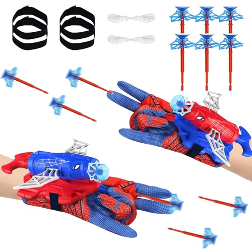 magnetspiele 2 Lanceur Gant Spiderm Jouet Garcon 3 4 5 6 7 Ans, Lance Toile Spiderm Gant de Cosplay pour Garçon Fille Jeu Rôle Cadeau Anniversaire Noël, Jeux Exterieur Enfants