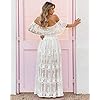 MERMAIDS-CLOSET-Womens-Casual-Off-Shoulder-Maxi-Dress-White-Lace-Sleeve-Beach-Dresses MERMAID'S CLOSET Womens Off Shoulder Embroidered Lace Maxi Dress Boho White Wedding Guest Party Maternity Photoshoot Dresses