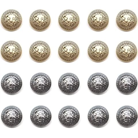 20PCS Lion Head Sewing Button Round Shaped Metal Gold Buttons Clothes Buttons Blazer Buttons Metal Buttons for Men Women Blazer Coat Uniform Shirt Suit and Jacket Cover