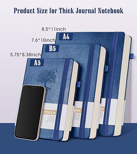Image of Lined Journal Notebook, 365 Pages A4 Large Journals for Writing Ruled Notebook, Hardcover Leather Journal for Women Men, Daily Notebook for Work, Note Taking, 100Gsm Thick Paper( 8.5 inch x 11 inch Darkblue)