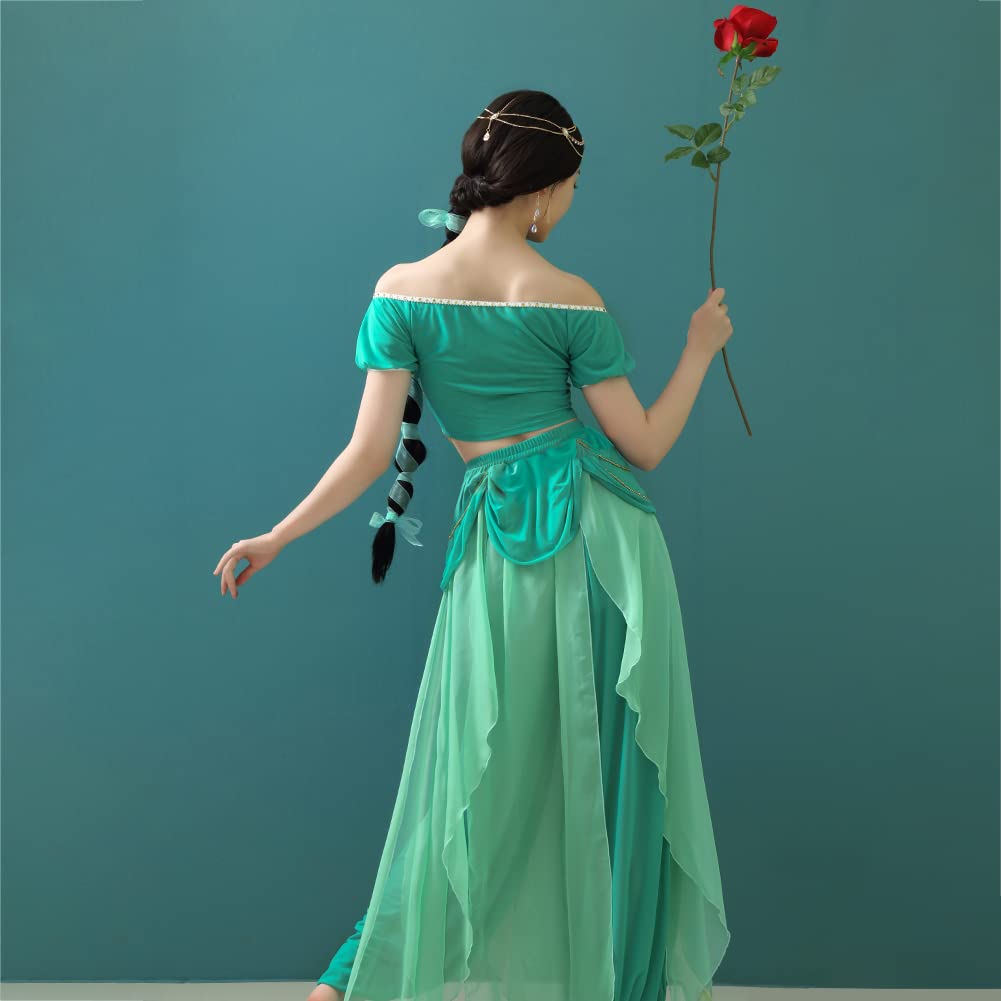 ROYAL SMEELA Costume Principessa Jasmine Per Donna Costume da principessa gelsomino Vestito Principessa Aladdin Vestito Di Principessa Jasmine adulto Costume Halloween Carnevale Cosplay Jasmine