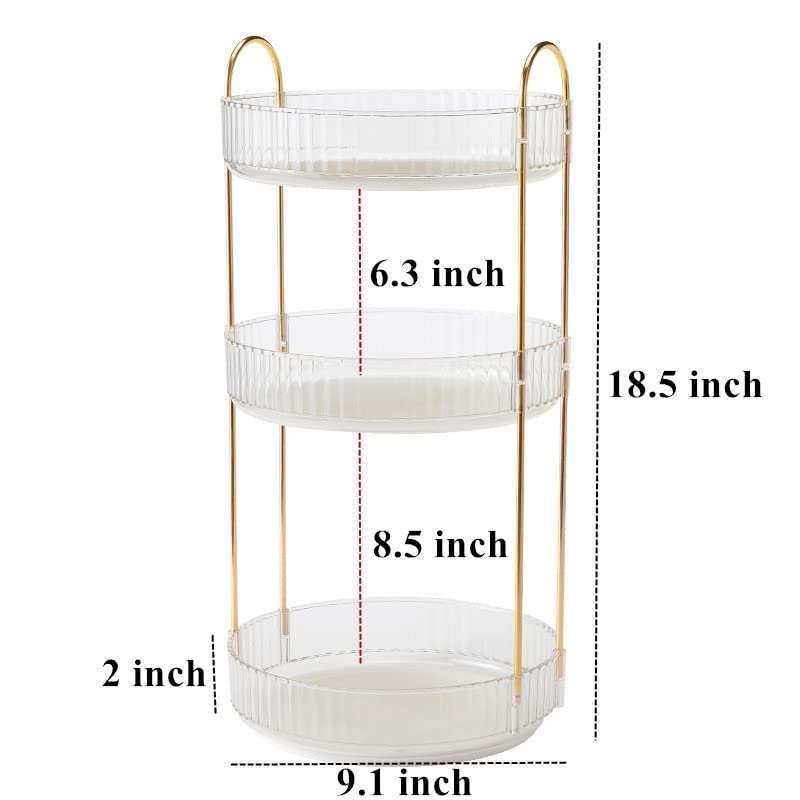Makeup Organizer for Vanity, 360° Rotating Bathroom Organizer Countertop, High-Capacity Skincare Organizer, Spinning Cosmetics Organizer for Dresser Countertop (3 Tiers, Clear) - Image 7