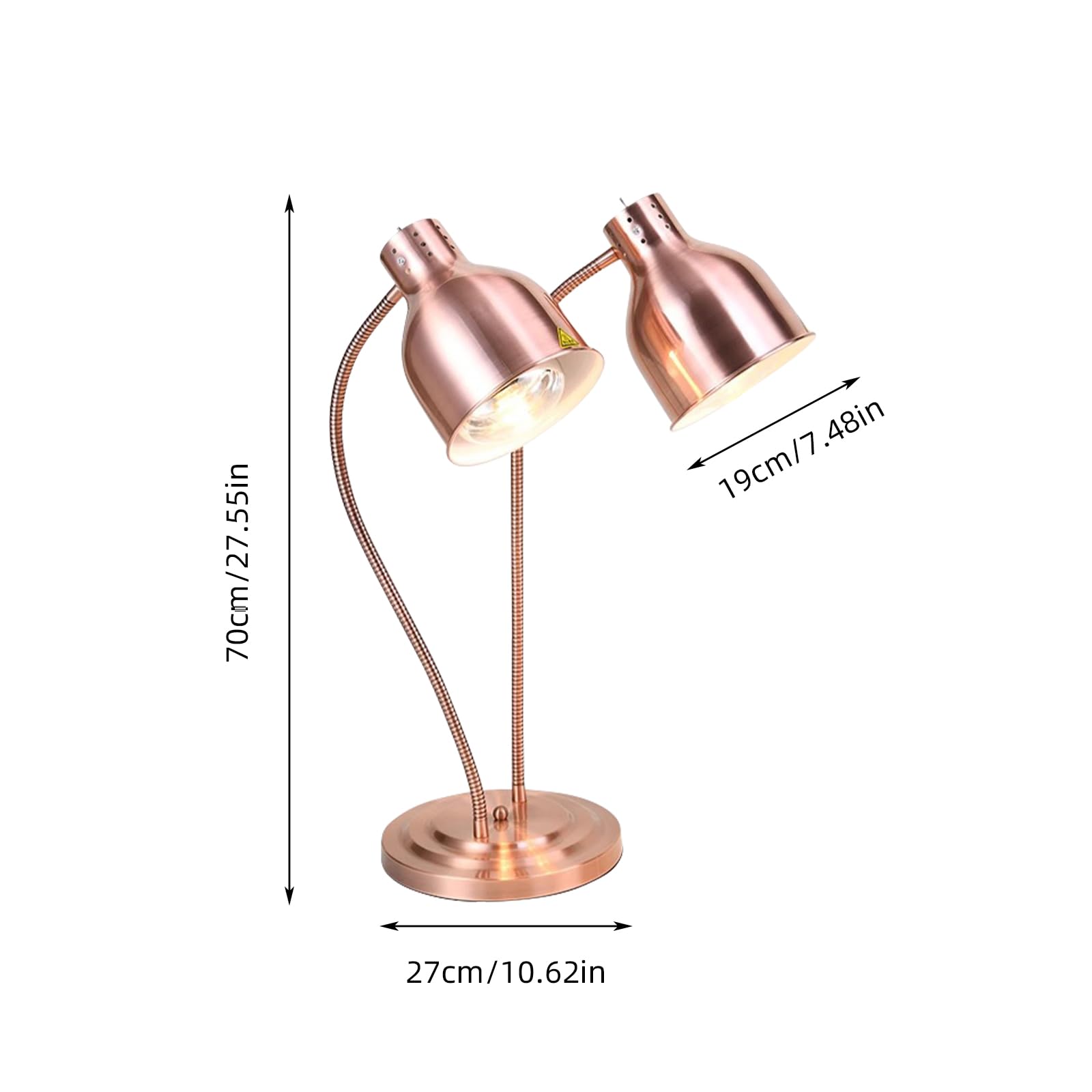 Lampe chauffante de cuisine - 250 W - Lampe infrarouge - Double tête - Autonome - Pour buffets, salle à manger, hôtels, commerciaux, maintien au chaud des aliments (or rose)