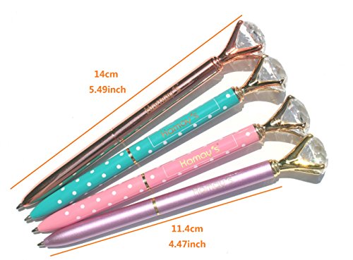 Diamond Pen Metal Ballpoint Pen With Big Crystal Diamond Funky Design Quality Metal The Queen's Scepter Crown Style Office Supplies 1.0Mm Black Ink With Grift Box By Kamay's (Pink With White Dot) #TOP5