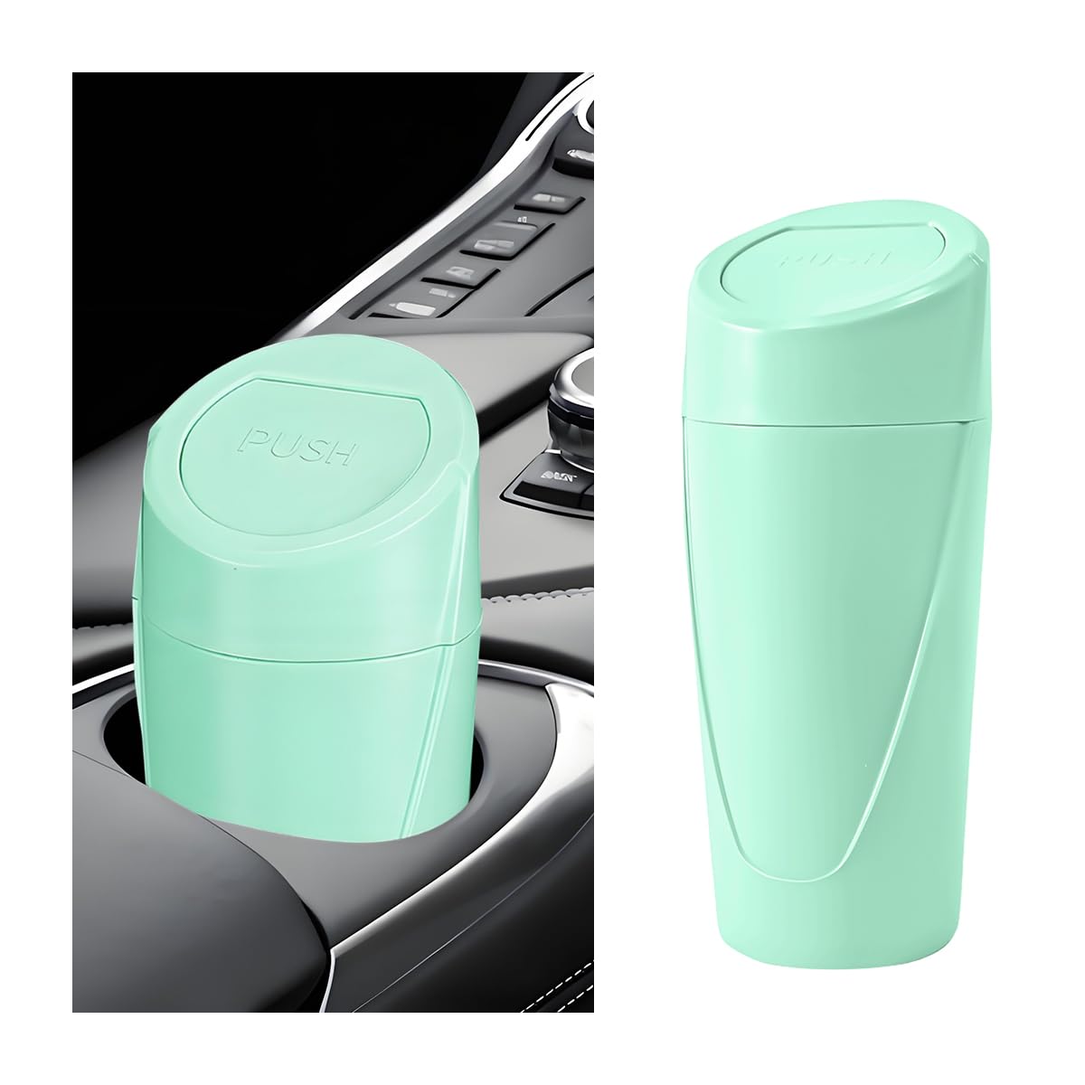 Car Trash Can with Lid, Mini Leakproof Vehicle Side Door Cup Holder Storage Organizer with Trash Bags, Portable Automotive Garbage Dustbin Accessories, Universal for RV SUV Truck (Light Green)