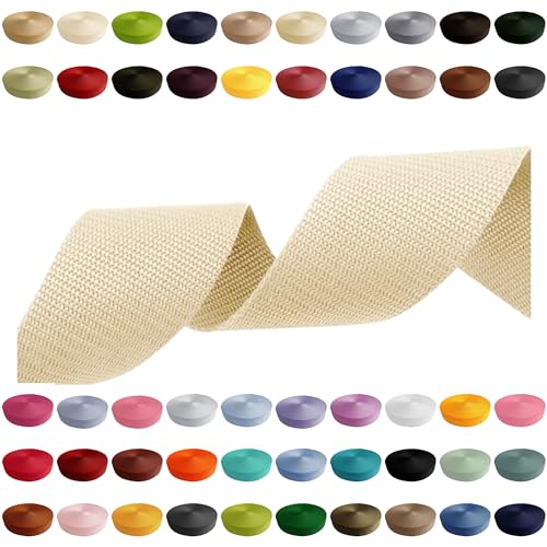 Gurtband 2m 5m 10m 50m, 50 Farben, Breite 10mm 15mm 20mm 25mm 30mm 40mm 50 mm Taschengurt Polypropylen Ideal für DIY-Projekte, Handarbeiten & Outdoor (031) Hellcreme, 25mm x 2m