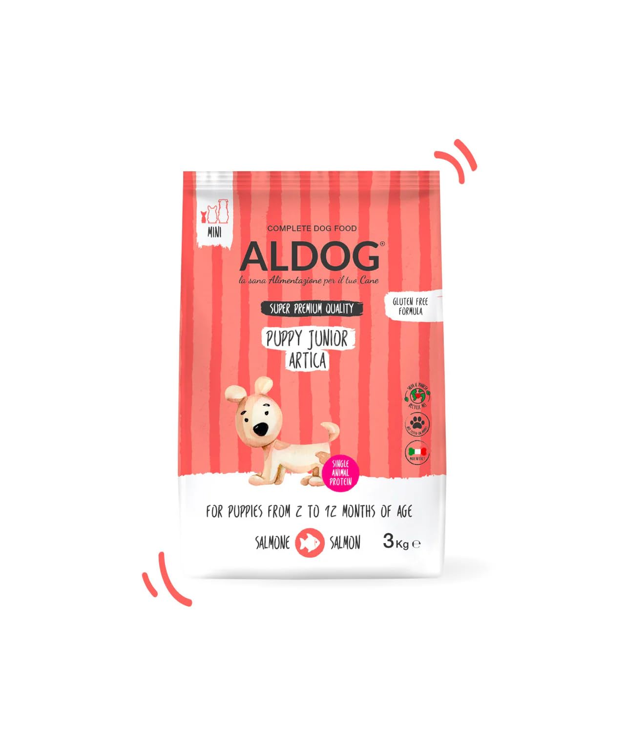 Pienso monoproteico para perros y cachorros, alimento para perros cachorros de todos los tamaños y razas, N. ALDOG PUPPY-JUNIOR ARTICA Croquetas Mini, 1 paquete de 3 kg.