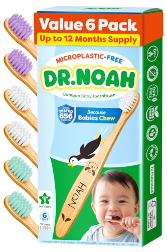 Image of Dr. Noah Microplastic-Free Bamboo Baby Toothbrush, Dentist Designed, 6 Pack