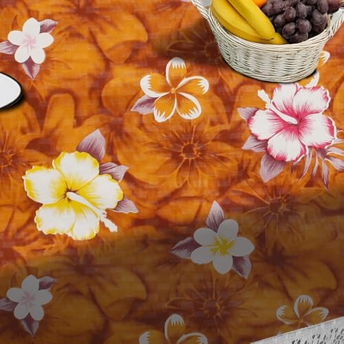 Image of The Furnishing Tree Waterproof PVC Rectangle Shaped 12 Seater Table Cover WxL 60x140 inches Floral Pattern Orange with White Border lace