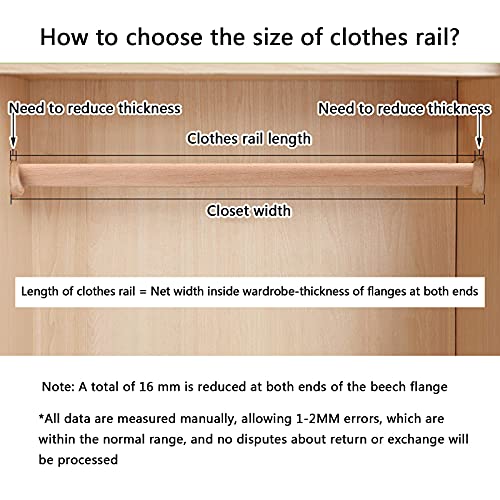abodos Wardrobe Rod, Natural Beech Wood Heavy Duty Closet Rod with 2 Bracket Support And Screws, Easy To Install - Image 3
