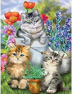 AIRDEA Diamond Painting Kits for Adults Kids, 5D DIY Cats Diamond Painting Kits, Round Full Drill Colored Flowers Diamond Art Kits Cat Gem Art Painting Animals for Home Wall Decor 11.8x15.7 inch