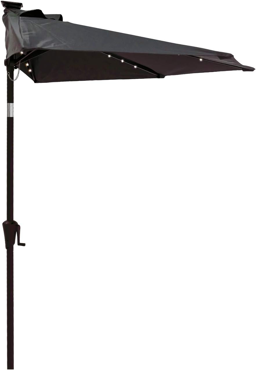 C-Hopetree 9 ft Half Round Outdoor Patio Market Wall Umbrella with Solar LED Lights and Tilt, Black