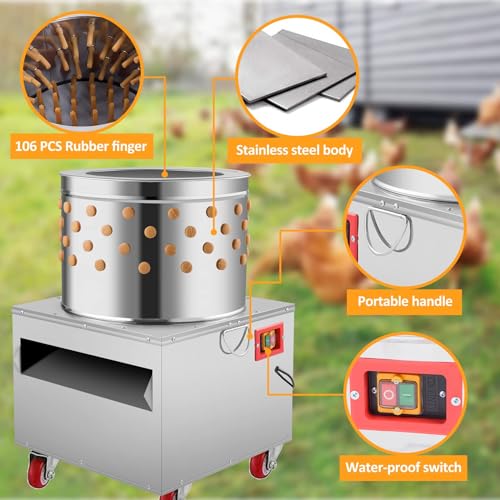 Acciaio inossidabile della macchina 2HP 110V dello Plucker del pollo a 20 pollici, macchina spennatura della piumatura, 1500W 275r/min per l'elaborazione efficiente del pollame