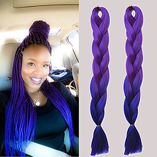 New Bee Hair(TM)3Pcs/Lot Ombre Kanekalon Jumbo Braiding Hair 24''' Synthetic Purple To Blue Ombre High Temperature Fiber Jumbo Braid Hair-100G