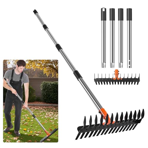 DigiGlow 57-Inch Thatch Rake - Professional Dethatcher & Soil Aerator with 15' Steel Tines,...