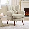 Art Leon Modern Accent Chair Boucle Fabric Upholstered Armchair Single Sofa Chair with Wood Legs for Living Room Bedroom Off White