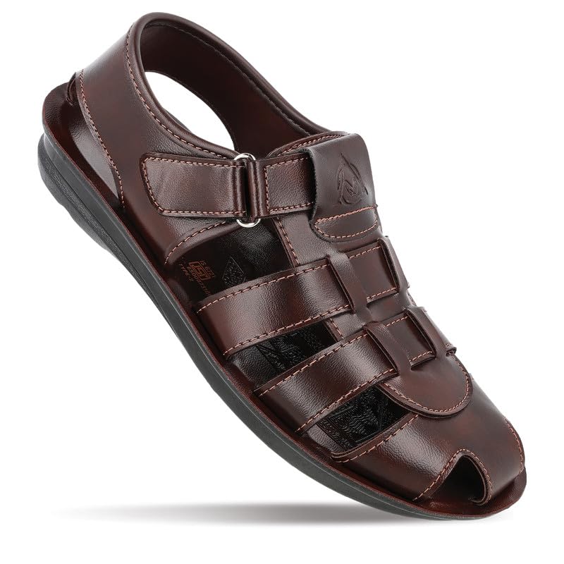 Image of WALKAROO Men's Casual Sandals|Open Toe Casual Sandals, Adjustable Velcro Strap, Cushioned Footbed, Leather Look Synthetic Upper, Breathable Cllosure,Lightweight Grip Sole|WGR58052