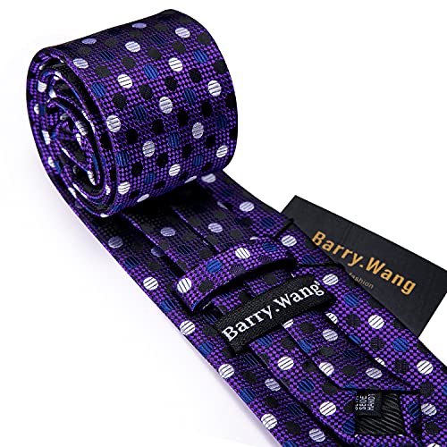 Image of Barry.Wang Ties for Men Silk Tie Sets Polka Dot Woven Necktie Pocket Square Cufflinks Business Wedding