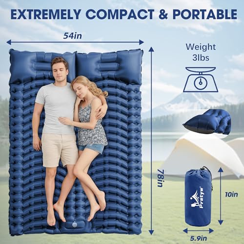 Image of Double Sleeping Pad for Camping - Ultralight Air Mattress with Pillows, Built-in Foot Pump, Compact Inflatable 2-Person Portable Mat for Backpacking, Hiking, Tent, Car Travel, Beach,Road Trip