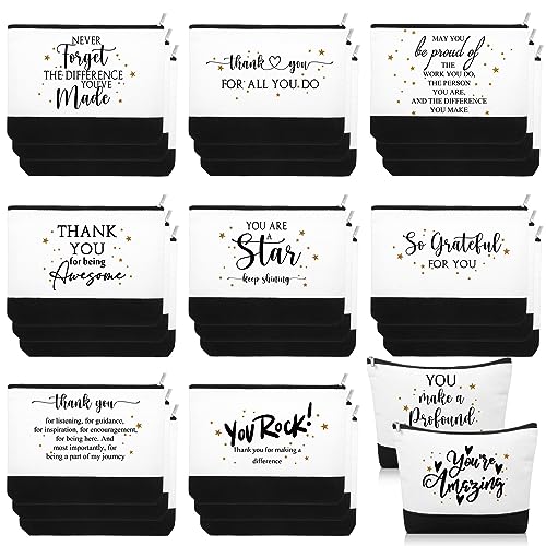 Cunno 30 Pcs Canvas Zipper Pouch Bulk Inspirational Quotes Makeup Bags 6 Style Employee Housekeeper Teacher Christmas Appreciation Gifts School Office Supplies for Travel Toiletry Organized(Classic)