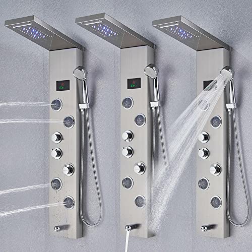 Columna de Ducha con Panel LED y Chorro Lluvia, Acero Inoxidable SUS304, con Masaje Corporal y 5 Modos miniatura 5