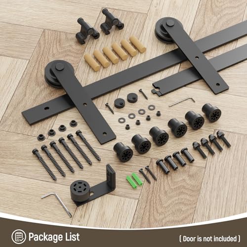 Image of CCJH 6.6FT Single Sliding Barn Door Hardware Kit Black Carbon Steel Hanger Flat Track System for Closet Kitchen 1 Door 39 inch Wide, Smoothly and Quietly I Shape Roller