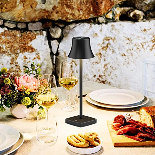 SAKRINGT LED Cordless Table Lamps Rechargeable,5000mAh Battery Operated Table Light,3 Color Stepless Dimming,Portable Small Desk Lamp in Aluminum for Party Patio Restaurant Indoor/Outdoo