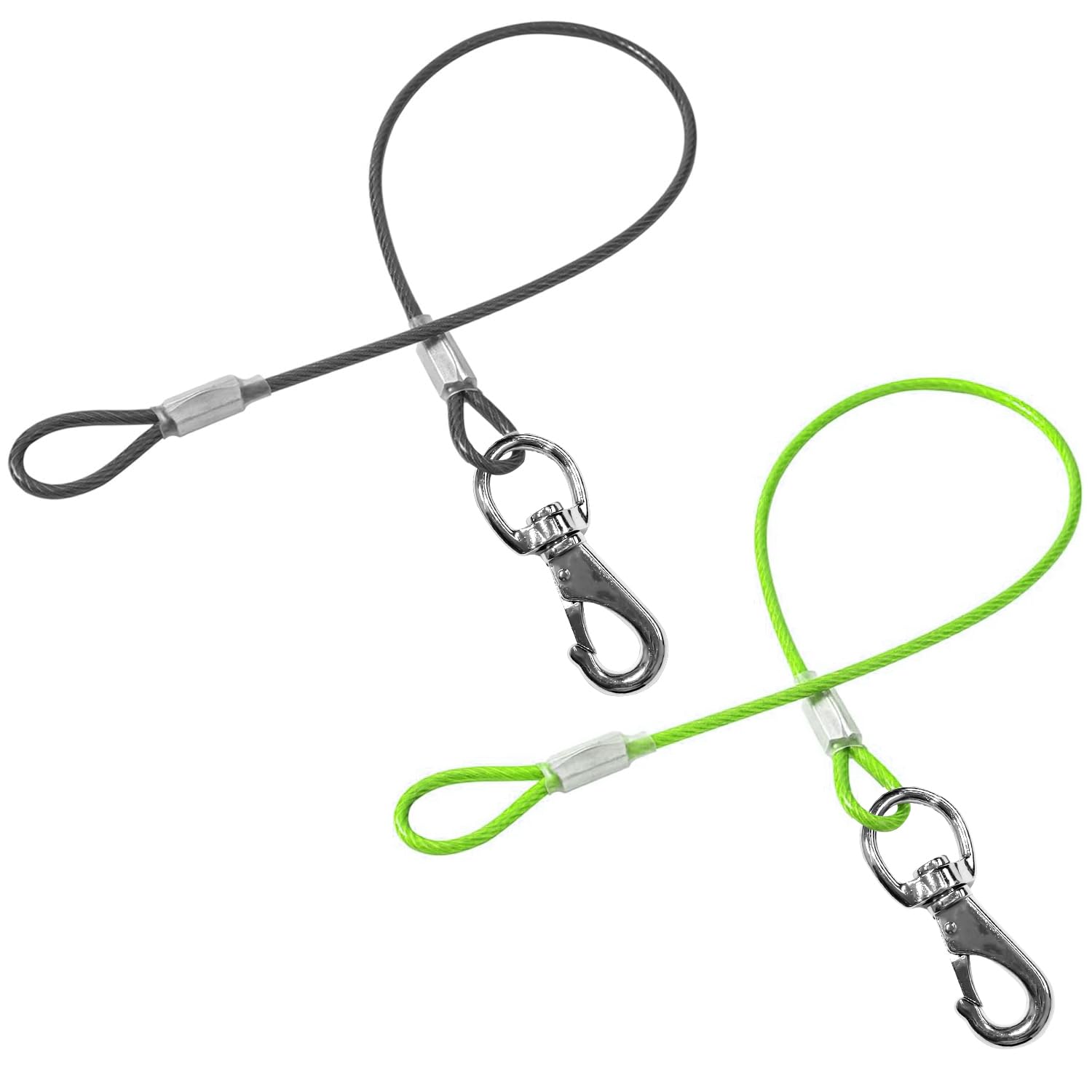 Mi Metty Chew Proof Dog Leash Extension Metal Cable Lead,No Tangle Dual Dog Leashes,Double Clip Dog Leash Heavy Duty Dog Leash Extender for Collar & Harness (Black+Green, 20 inch/50cm)