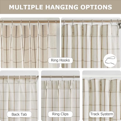 Vision Home Flax Linen Plaid Pinch Pleated Semi Sheer Curtains 60Wx102Lx2 - image 4