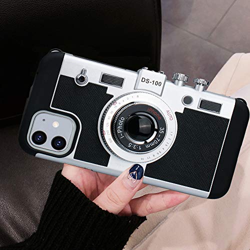 Awsaccy Emily In Paris Phone Case Iphone 11 Pro Max Camera Case Vintage Cover Cute 3D Cool Unique Camera Design Case Pc Silicone Cover With Removable Neck Strap Lanyard For Girls Women Black #TOP2