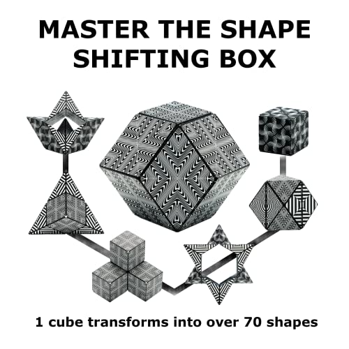 Image of Shashibo Shape Shifting Box - Award-Winning, Patented Fidget Cube w / 36 Rare Earth Magnets - Transforms Into Over 70 Shapes, Gift Box, Download Fun in Motion Toys Mobile App (Black & White, 2 Pack)