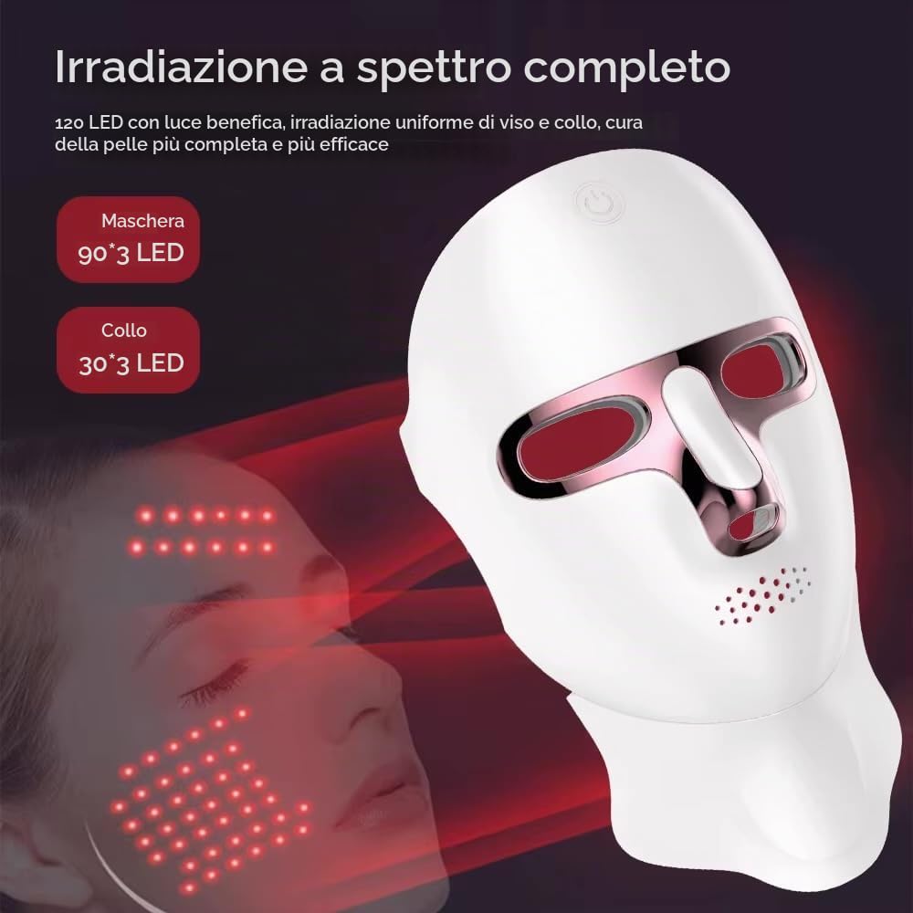 Maschera facciale a LED a 7 colori Viso e collo Photon Ringiovanimento della pelle Sbiancamento, Antirughe, illuminante, Anti-età ricaricabile Cura del viso Trattamento di bellezza