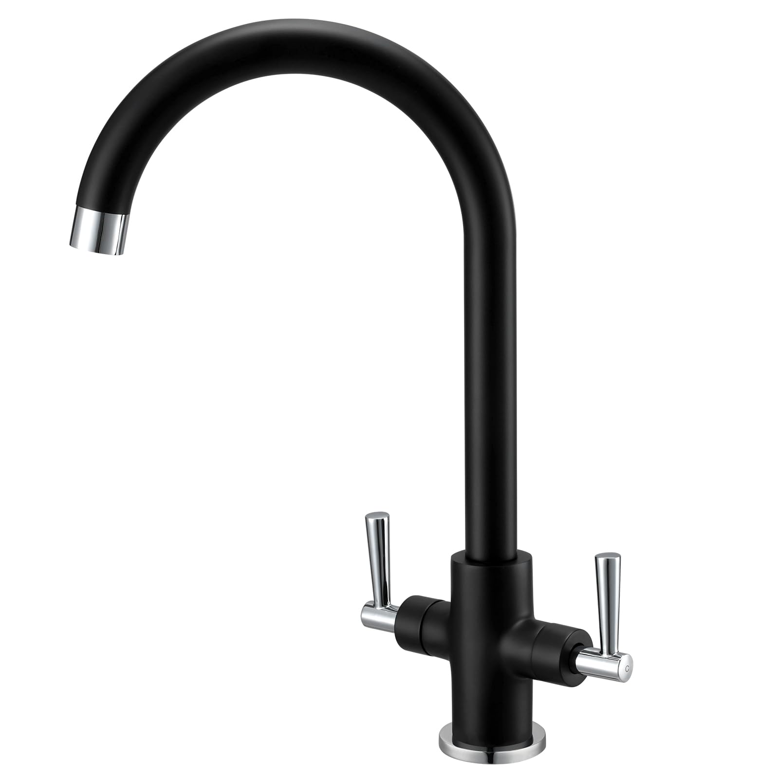 Hapilife Kitchen Mixer Tap Black and Chrome Dual Lever Monobloc 360° Swivel