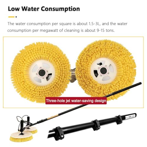 Generico Kit robotizzato per la Pulizia dei Pannelli solari: Asta telescopica, Spazzola a Doppia Testa e Getto d'Acqua per Una Manutenzione efficiente, facilità d'uso e Massima brillantezza.