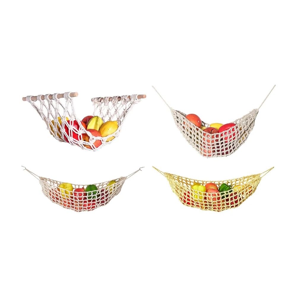 Shungong Macrame Fruit Veggie Hammock Under Cabinet Storage For Kitchen RV Boat(Khaki)