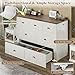 AMERLIFE Full Size Murphy Bed, Farmhouse Wooden Cabinet with Charging Station and Storage Drawer for Bedroom/Office/Guest Room, White+Barnwood