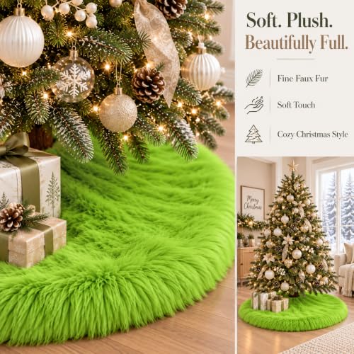 AISENO 60 Zoll Grün Weihnachtsbaum Rock Plüsch Dekoration für Frohe Weihnachten Party - Kunstpelz Weihnachtsbaum Rock Dekorationen – Ansicht 6